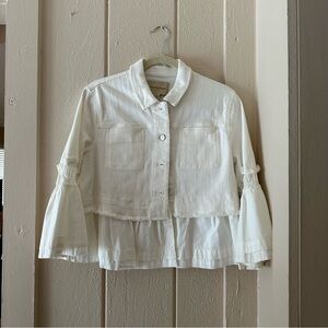 PERFECT ANTHROPOLOGIE WHITE W/DETAIL DENIM JEAN JACKET WOW. M